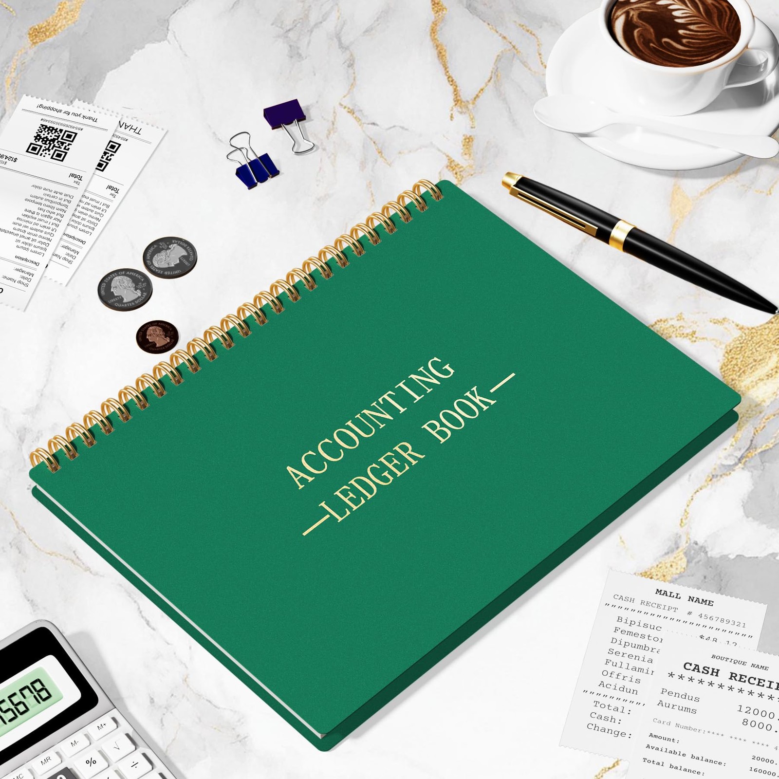 HAUTOCO Accounting Ledger Book A5 Horizontal Books for Dark Green