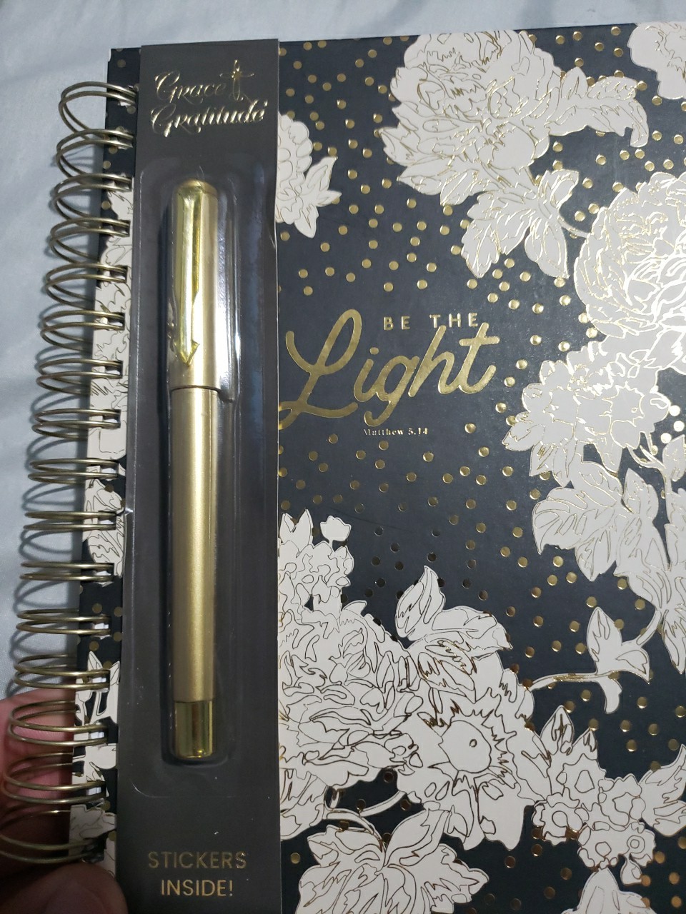 Grace Gratitude Be The Light Matthew 5.14 Notebook With Pen And Sticker