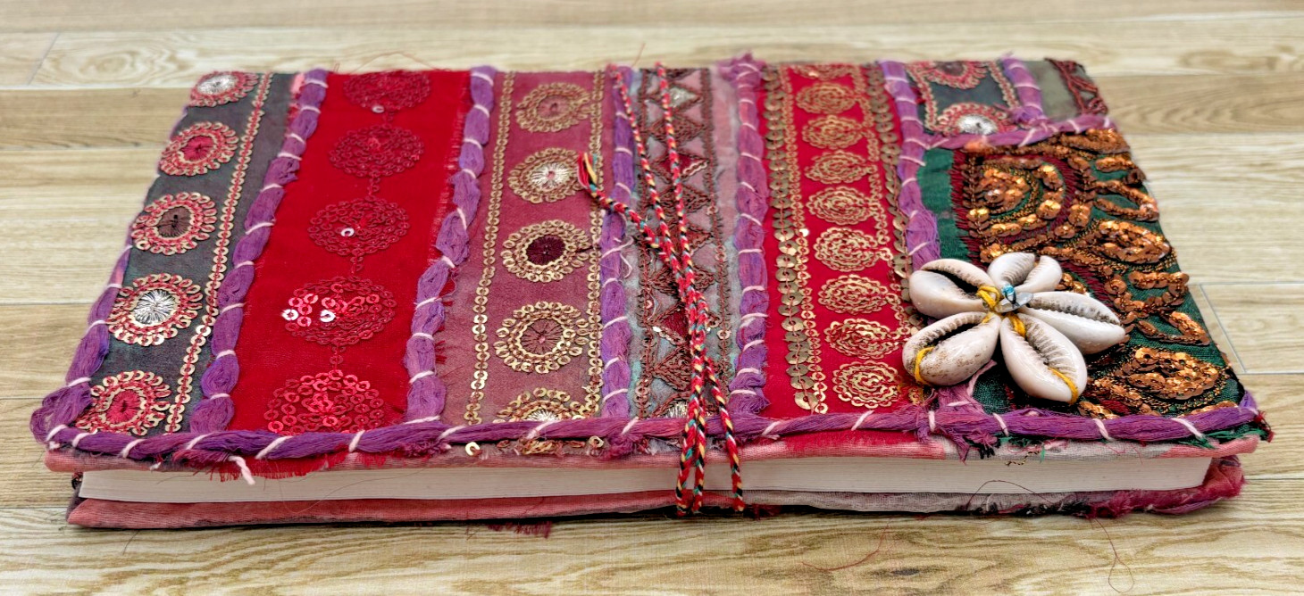 Hand Crafted Fabric Writing Drawing Notebook Diary Sequined and Shell Embellish