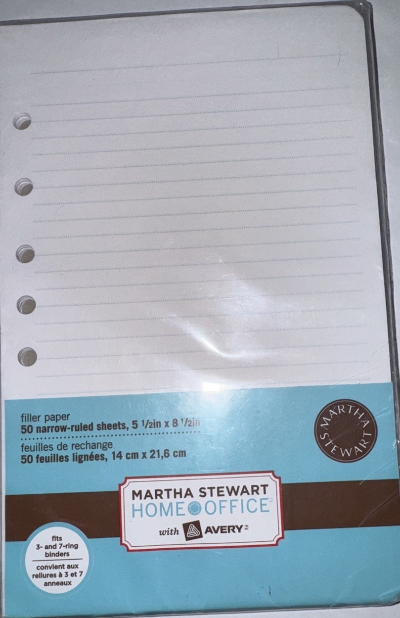 Martha Stewart Filler Paper 5.5×8.5 Mini College Ruled 7 Hole 150 Planner Sheets