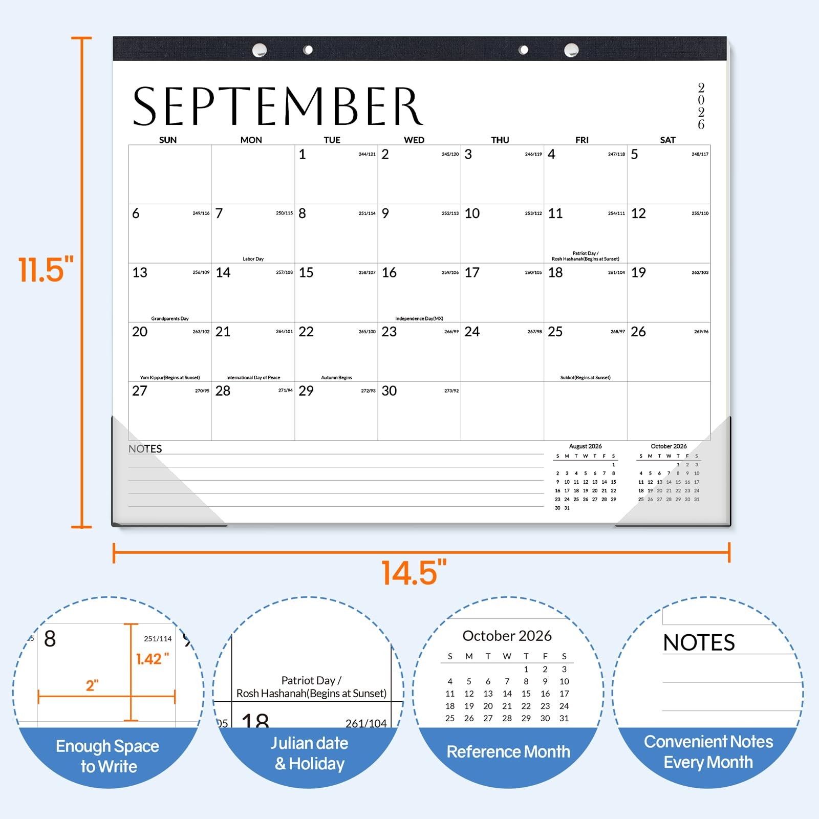 SUNEE Desk Calendar 2026-2027 17×12, 18 Months, Jul. 2026 – Dec. 2027, White