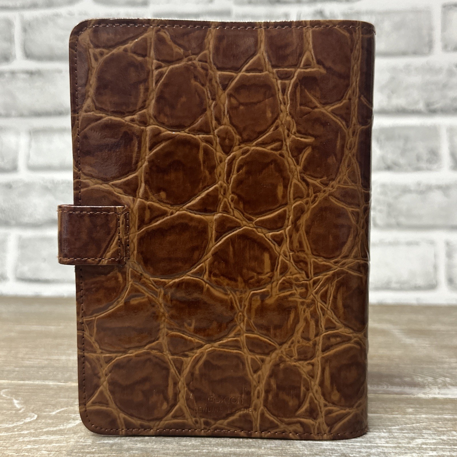 Vtg Buxton Genuine Leather 6 Ring Planner Organizer Address Book Croc Embossed