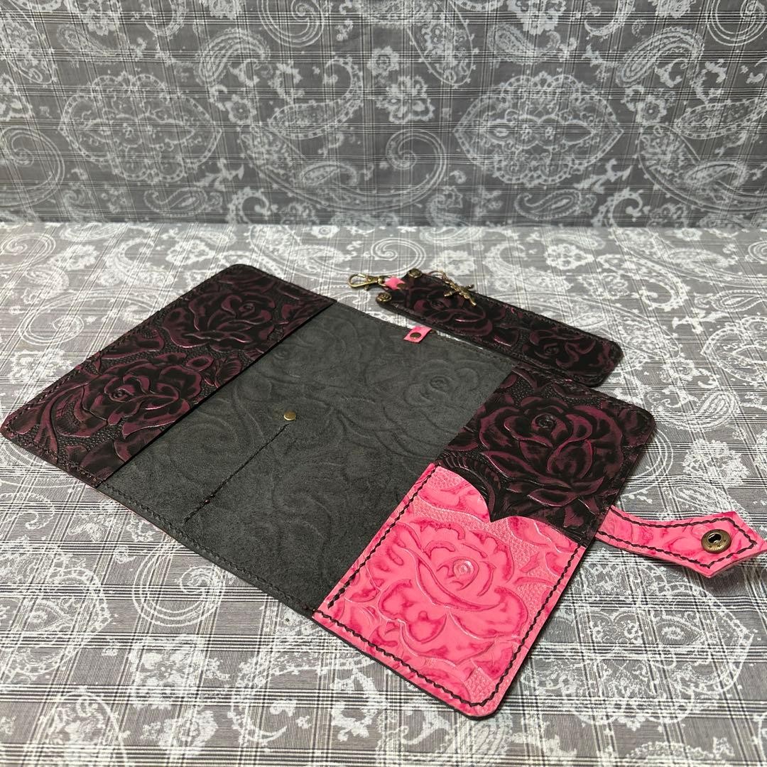 Genuine Leather B6 Notebook Cover Pen Case Pink Sparkly Black Used