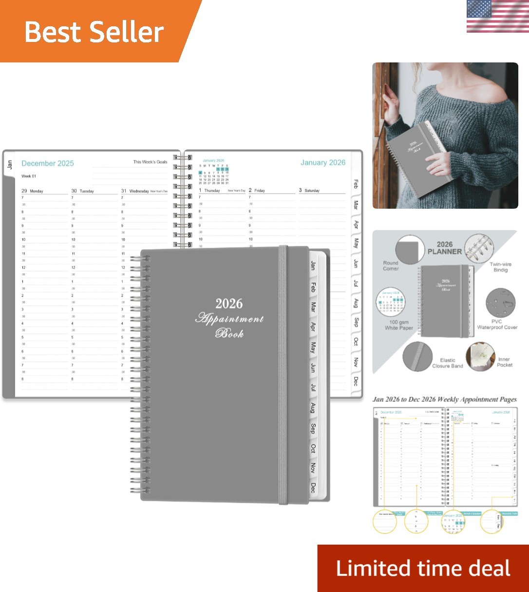 2026 Planner with Hourly Scheduling & Inner Pocket for Effortless Organization