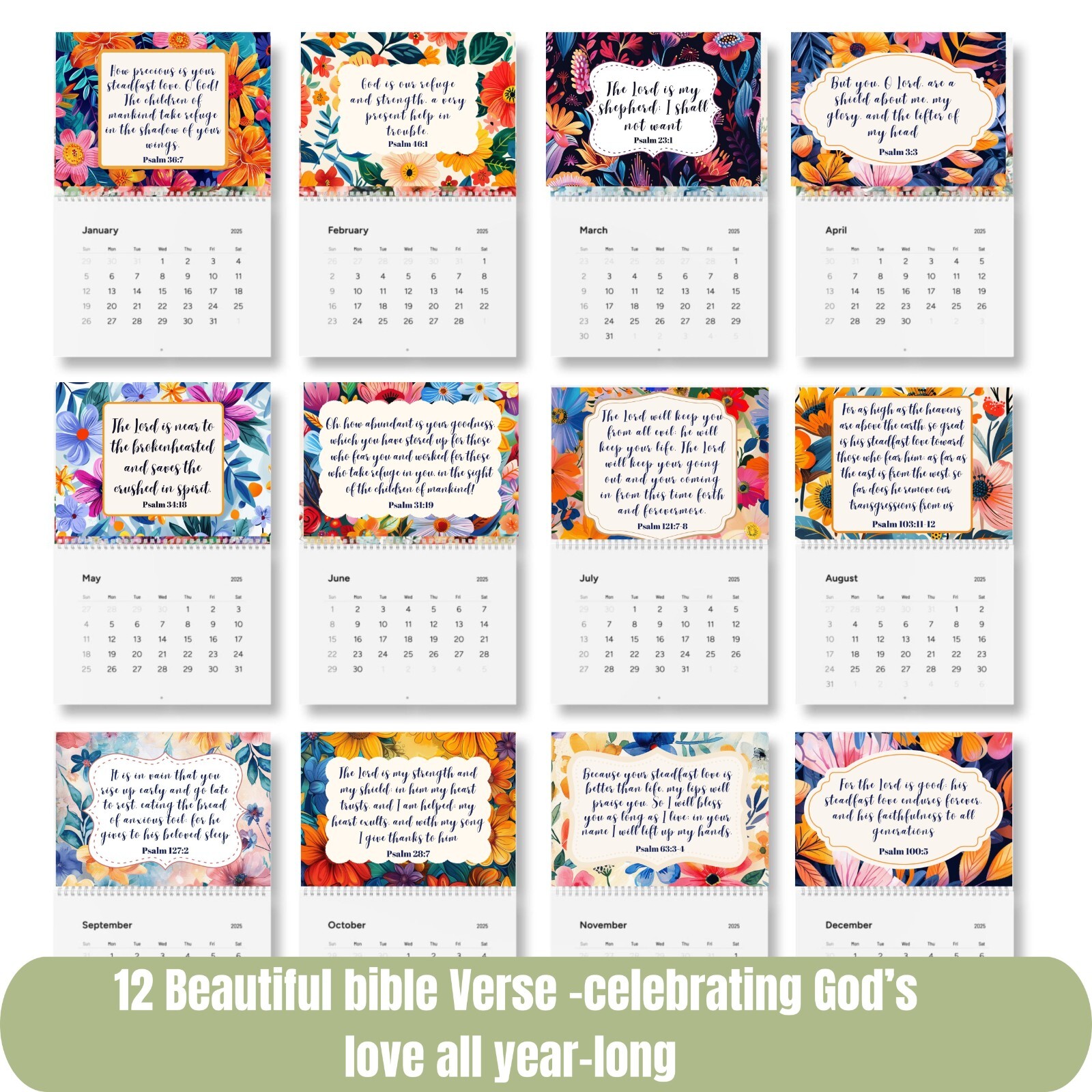 2025 Wall Calendar With bible Verse,12 Month Inspirational Christian 11″ x 8.2″