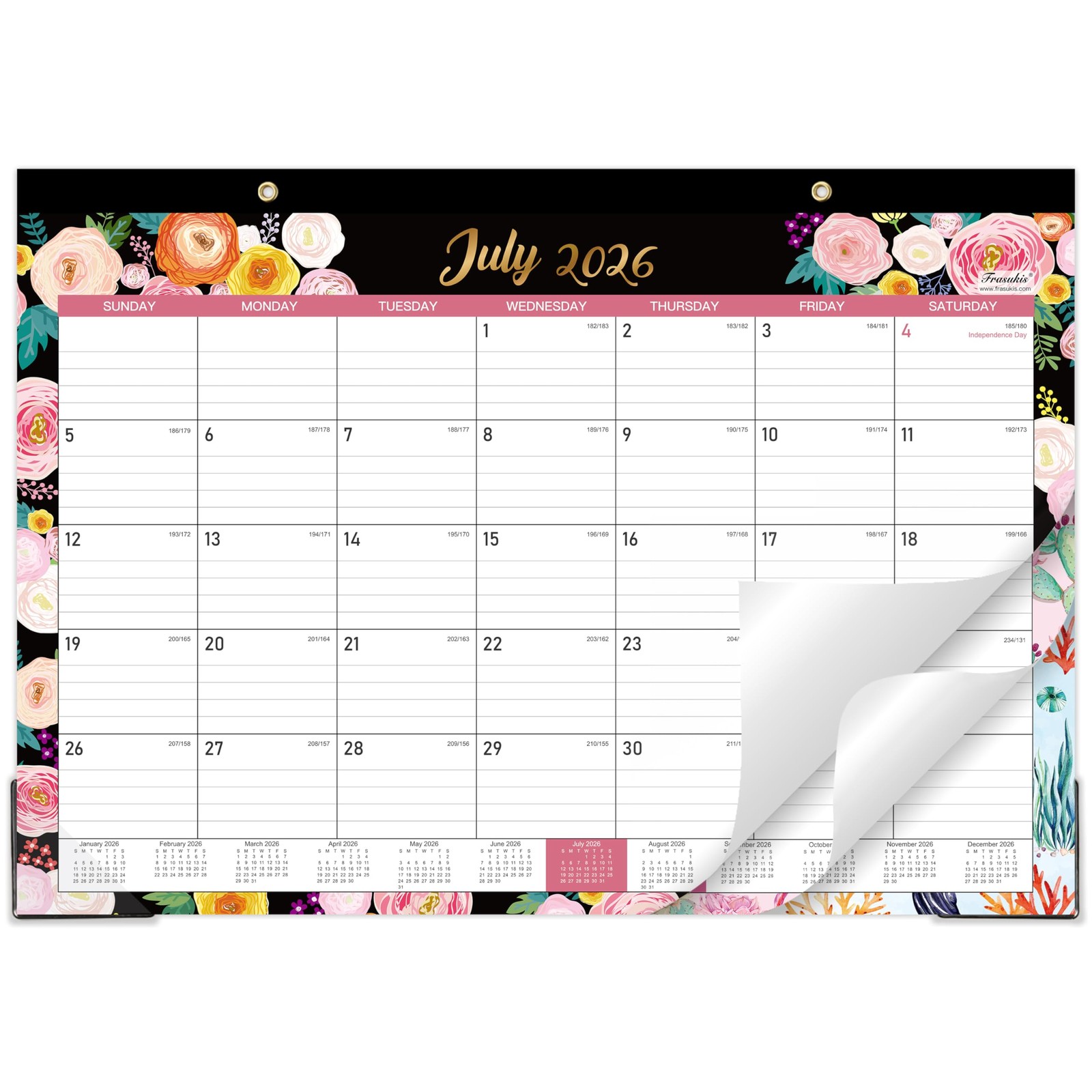 2026-2027 Desk Calendar – July 2026 to December 2027, Black（2026-2027）