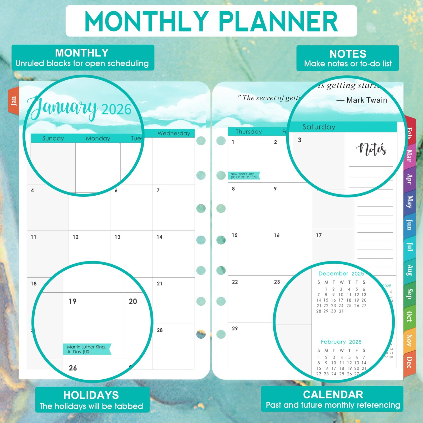 2026 Planner Refills – 2026, JAN 2026 5.5 x 8.5 inches, green