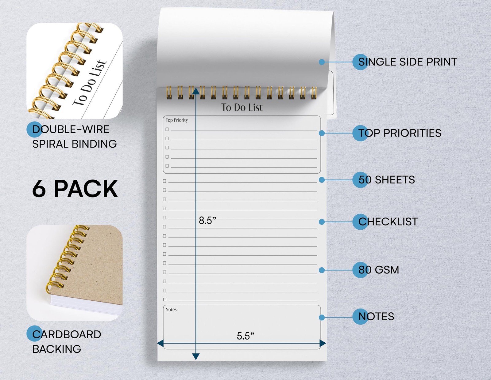 To Do List Mini Notepads, 5.5″ x 8.5″, Planning Note Pads, 50 Sheets Per Pad,…