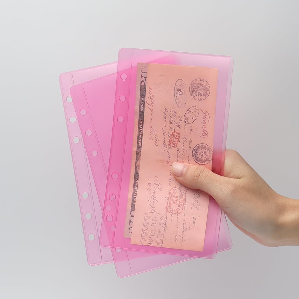 12Pcs Pink A6 Binder Pockets Zipless Cash Envelopes Budget Binder Inserts PVC Sh