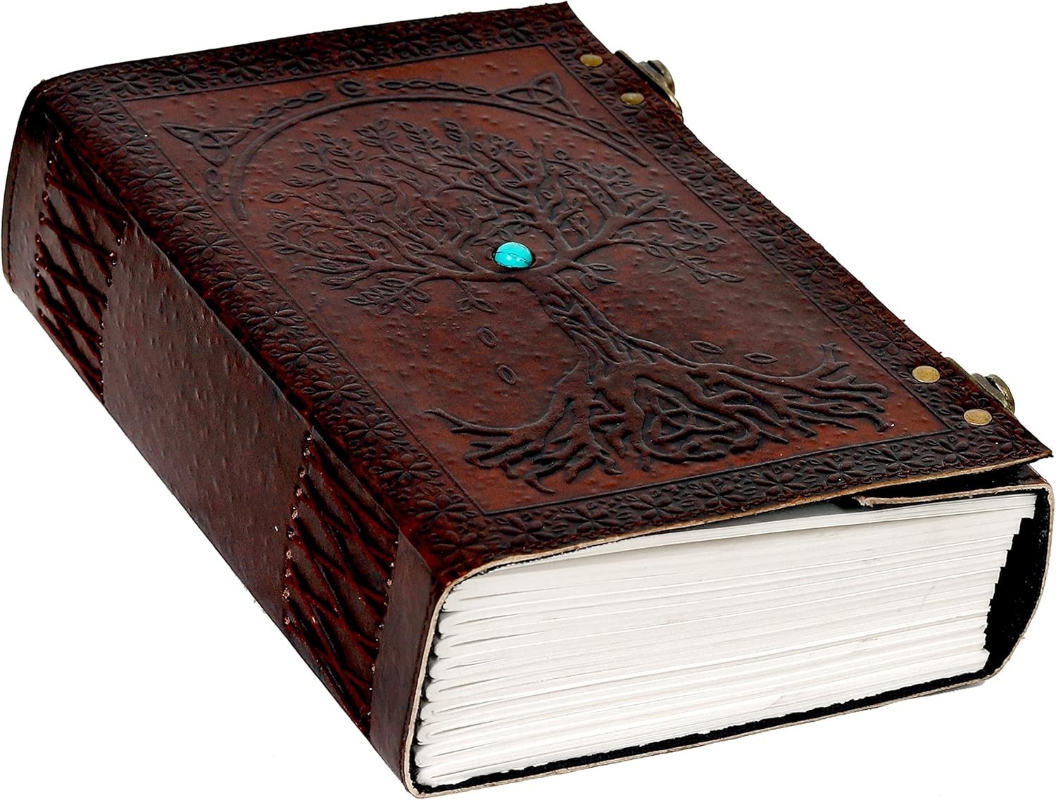 Tree of Life Leather Journal 600 Pages Embossed Notebook Blue Stone Diary