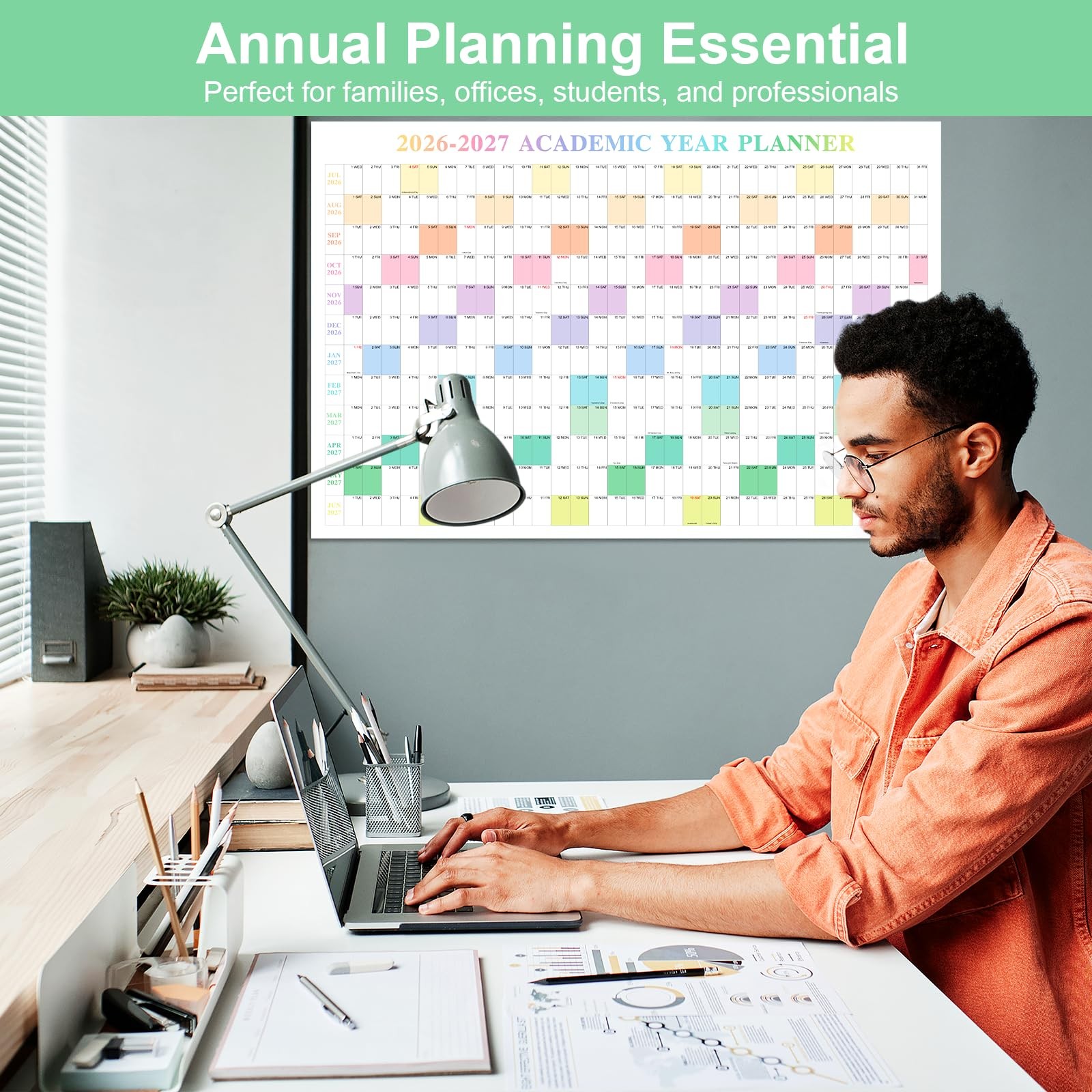 24″ x 36″ Exellewis 2026-2027 Academic Wall Calendar, 24″W x 36″H, colorful