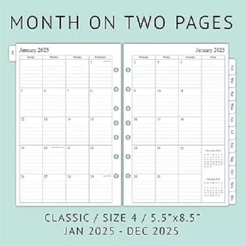 2025 Weekly & Monthly Planner Refill, 5-1/2″ x 8-1/2″, Runs from January 2025 to