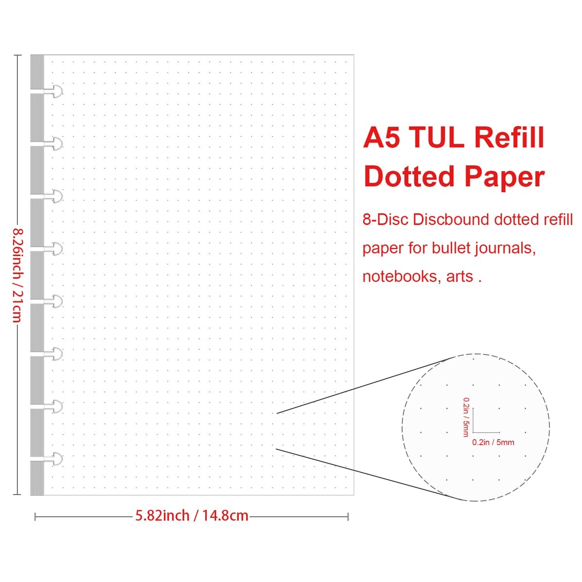 3-Pack Junior Size TUL Discbound Dotted Refill Paper 8-Disc Disbound Insert 3…