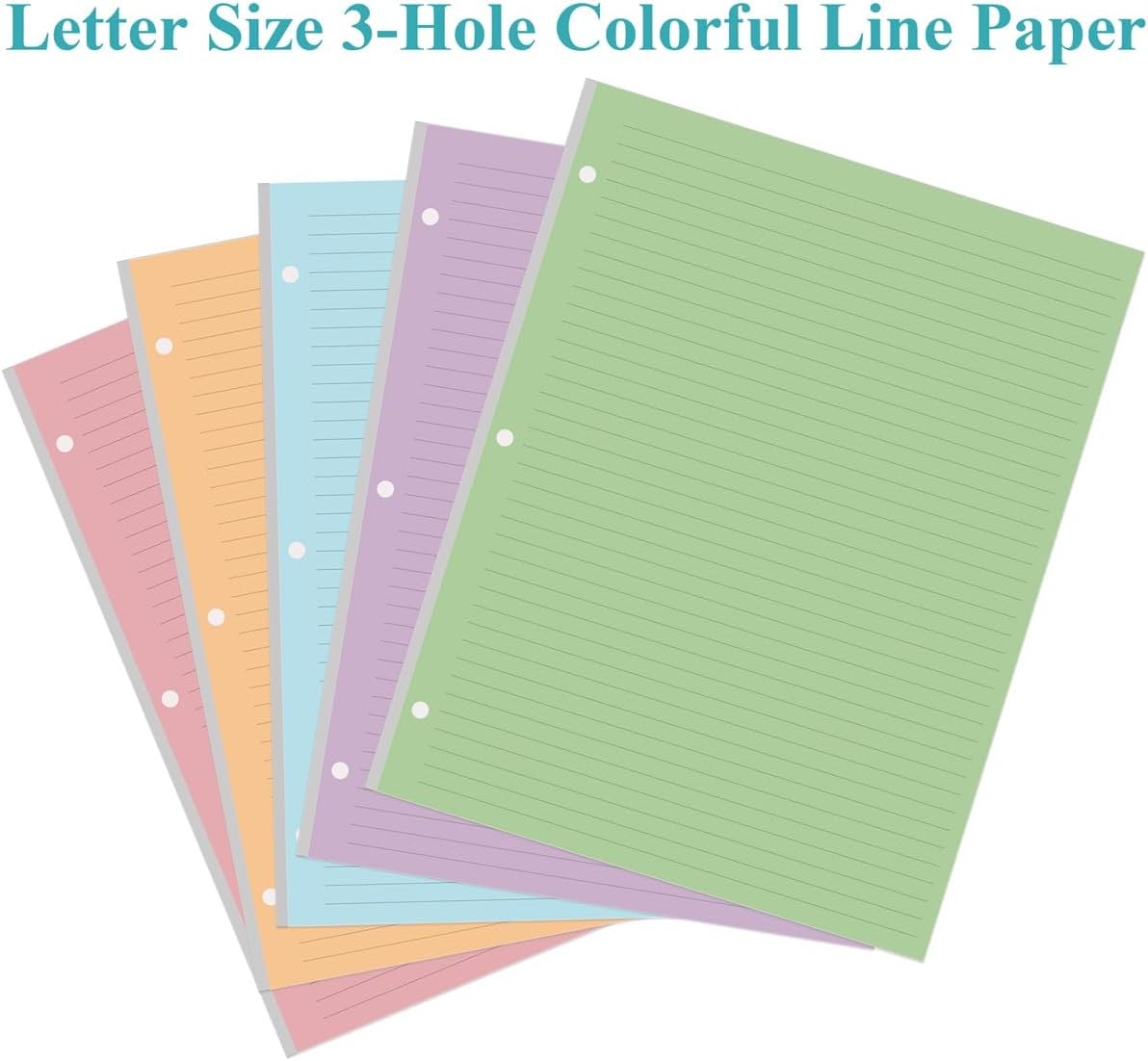 3 Hole Colorful Lined Paper – 100 Sheets/200 Pages Loose Leaf Paper Line Refi…
