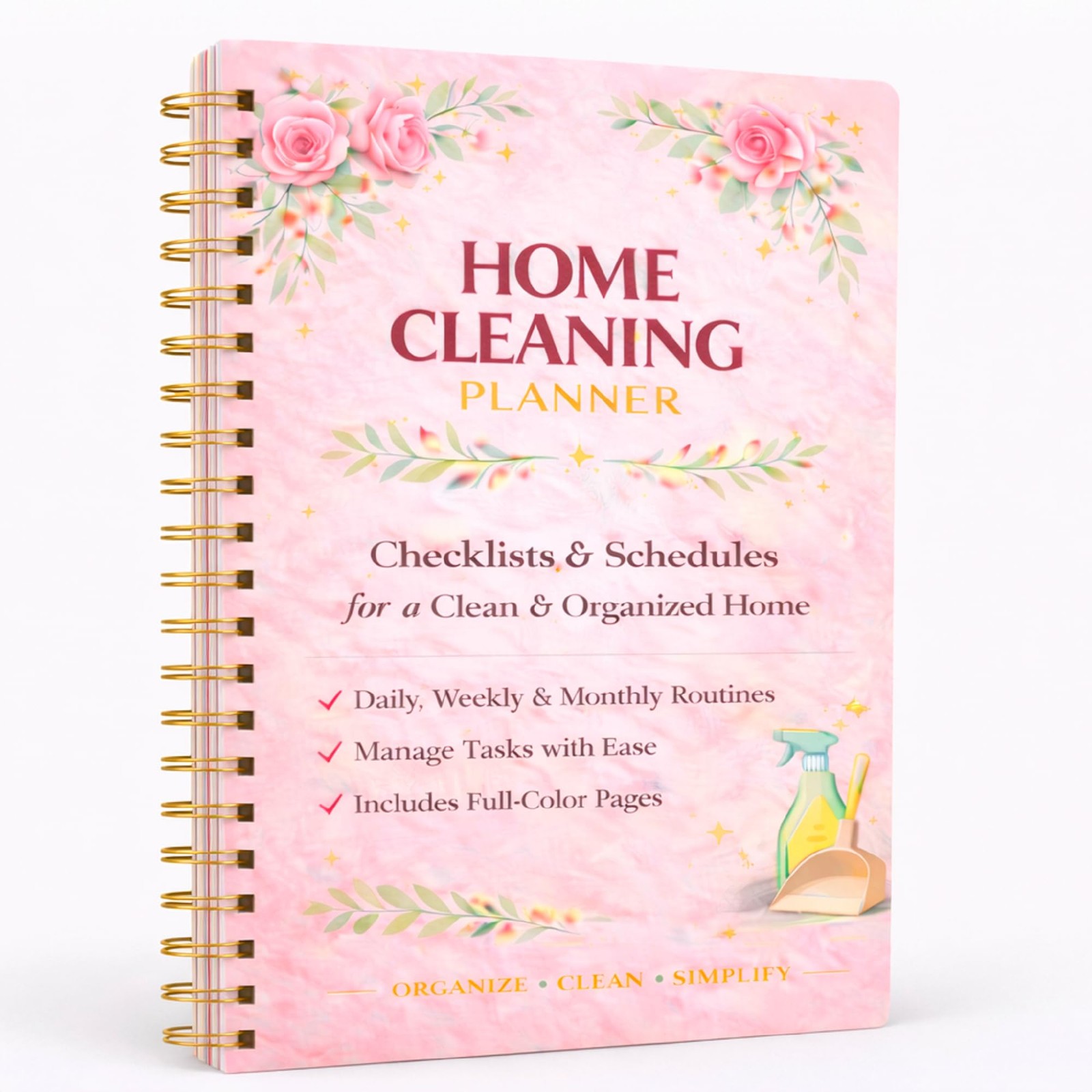 Home Cleaning Planner & Checklist 8.5 x 11 inches (0.2 thick), Pink