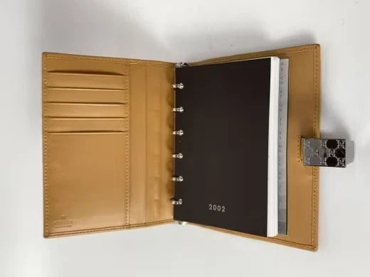 GUCCI Agenda Planner Notebook Cover Leather Camel Silver 6 Ring Japan Authentic