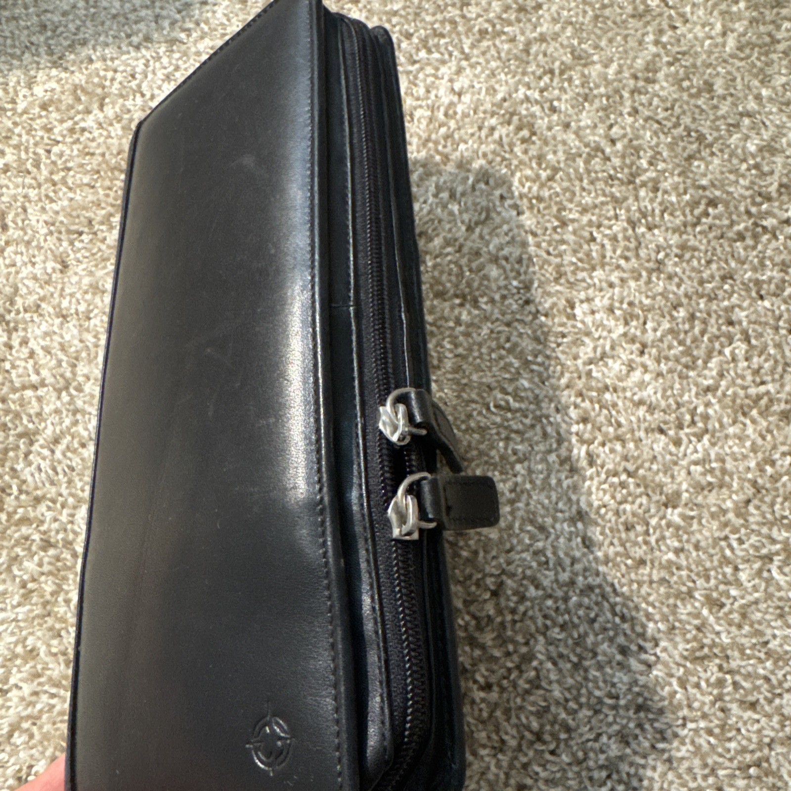 Franklin Covey Large 10×5 Black Leather Zip Around Travel Wallet Organizer