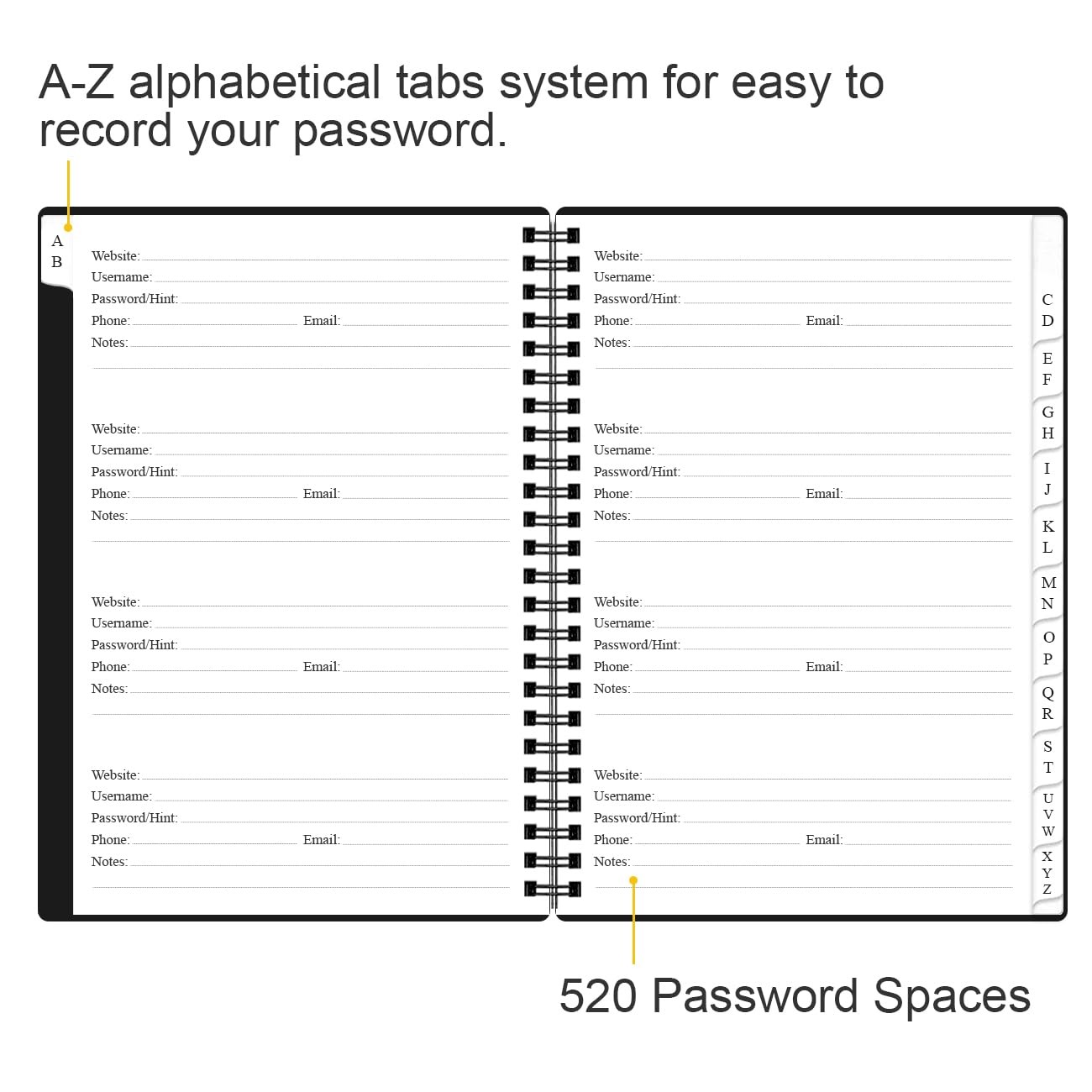 Password Book Alphabetical Tabs Large Login Keeper Journal Notebook 6.4 x 8.5 Bl