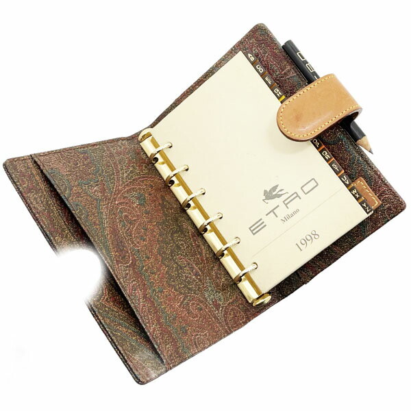 ■Authentic ETRO Notebook Cover Paisley Agenda PVC Leather Multicolor Brown ETRO