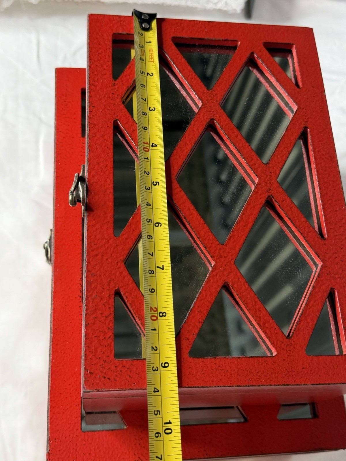 Set of Two Red Mirrored Glass And Solid Wood Box With Lid