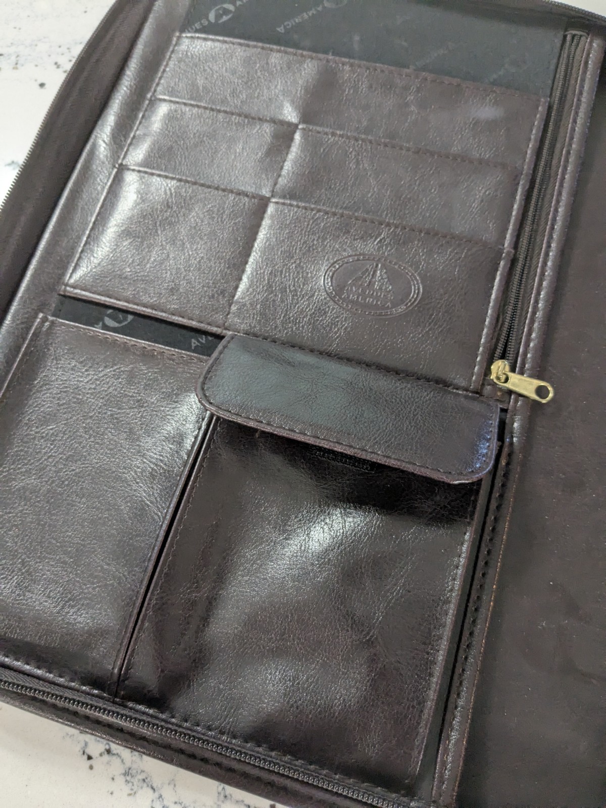 Vintage Avenues America Planner Classic 3-Ring Organizer Zip Brown Leather Folio