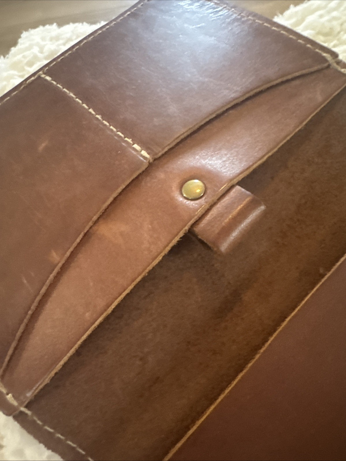 Holtz Genuine Kid Leather Portfolio Snap Latch Pockets Wallet Notebook Brown