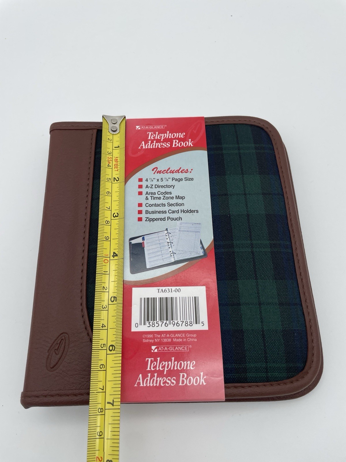 Vintage AT-A-GLANCE Address Book Bifold TA631-00 Navy Green Plaid Faux Leather
