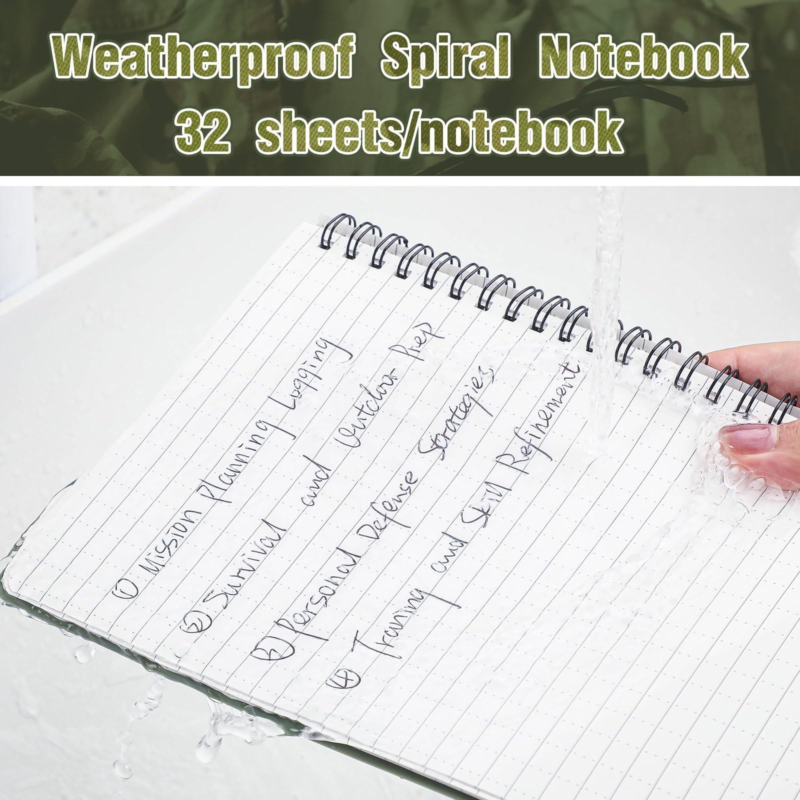 Resurhang 5 Pcs Waterproof Tactical Notebook with 96 Sheets 192 Pages Kit