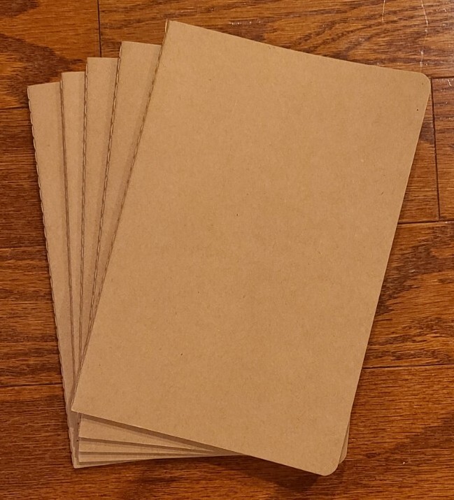 Set of 5 Brown Kraft Lined Notebook, Travel Journal, 30 pages each, 5.5″ x 8.25″