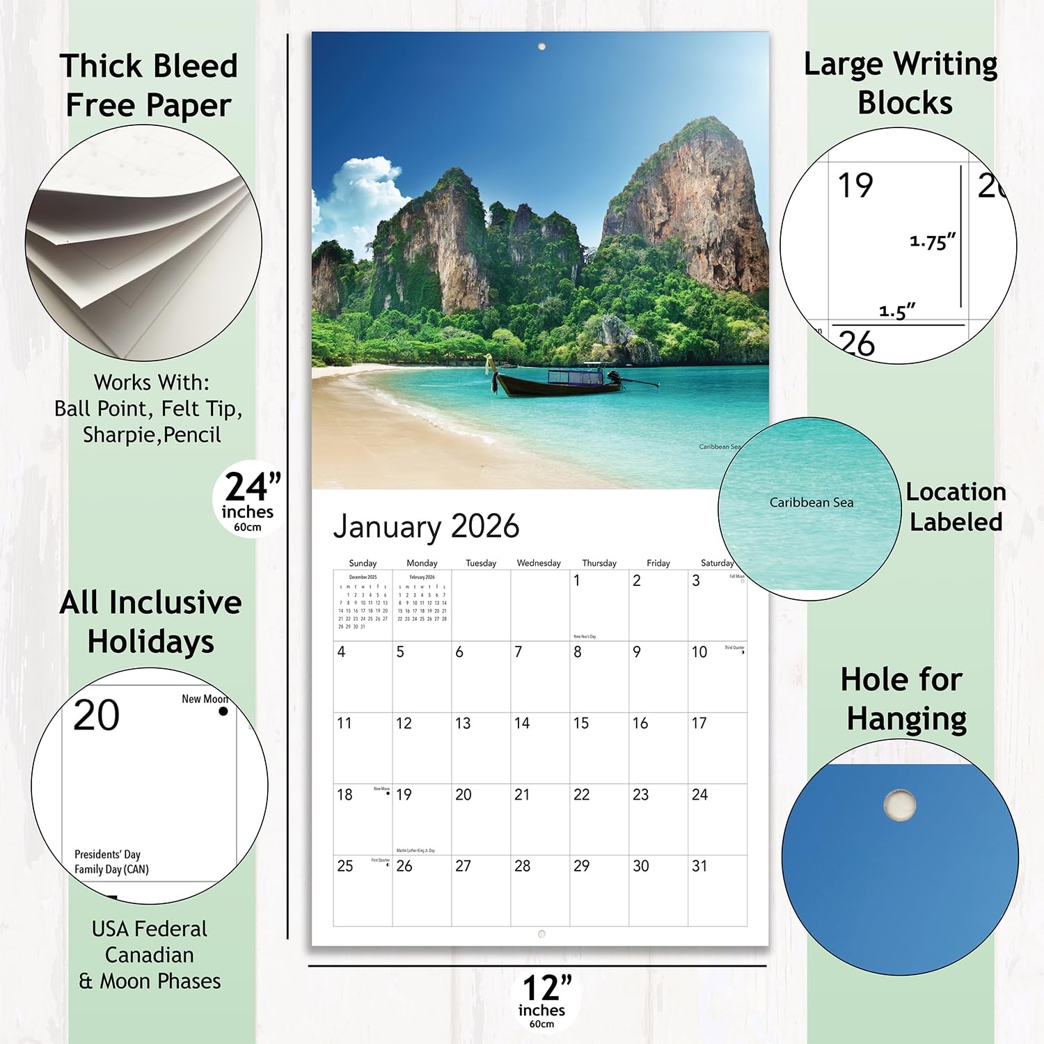 Favor Parts Beach Calendar 2026 – Beaches Hangable Wall 2026