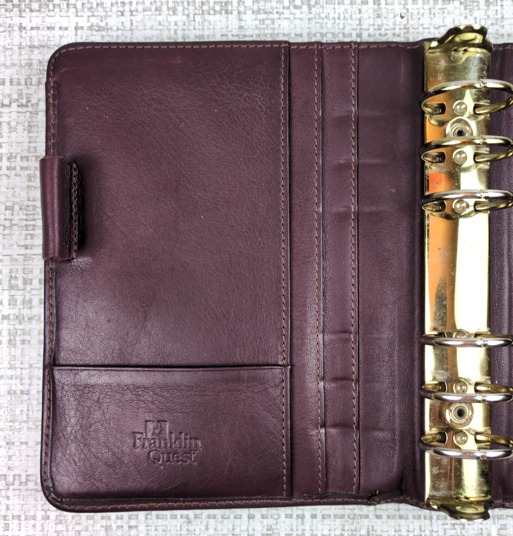 Franklin Quest Compact Open Top Snap Leather Binder Wallet 6 Rings Burgundy