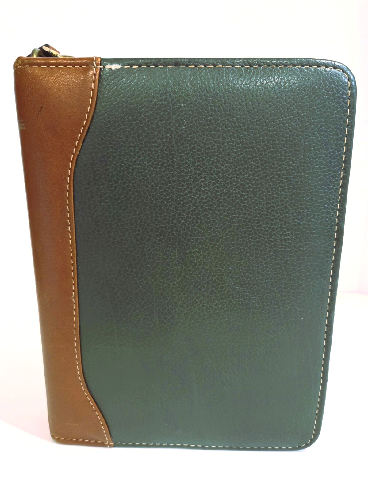 Franklin Quest Planner Organizer 8.5×6.5″ 6 Ring Leather Green/Brown