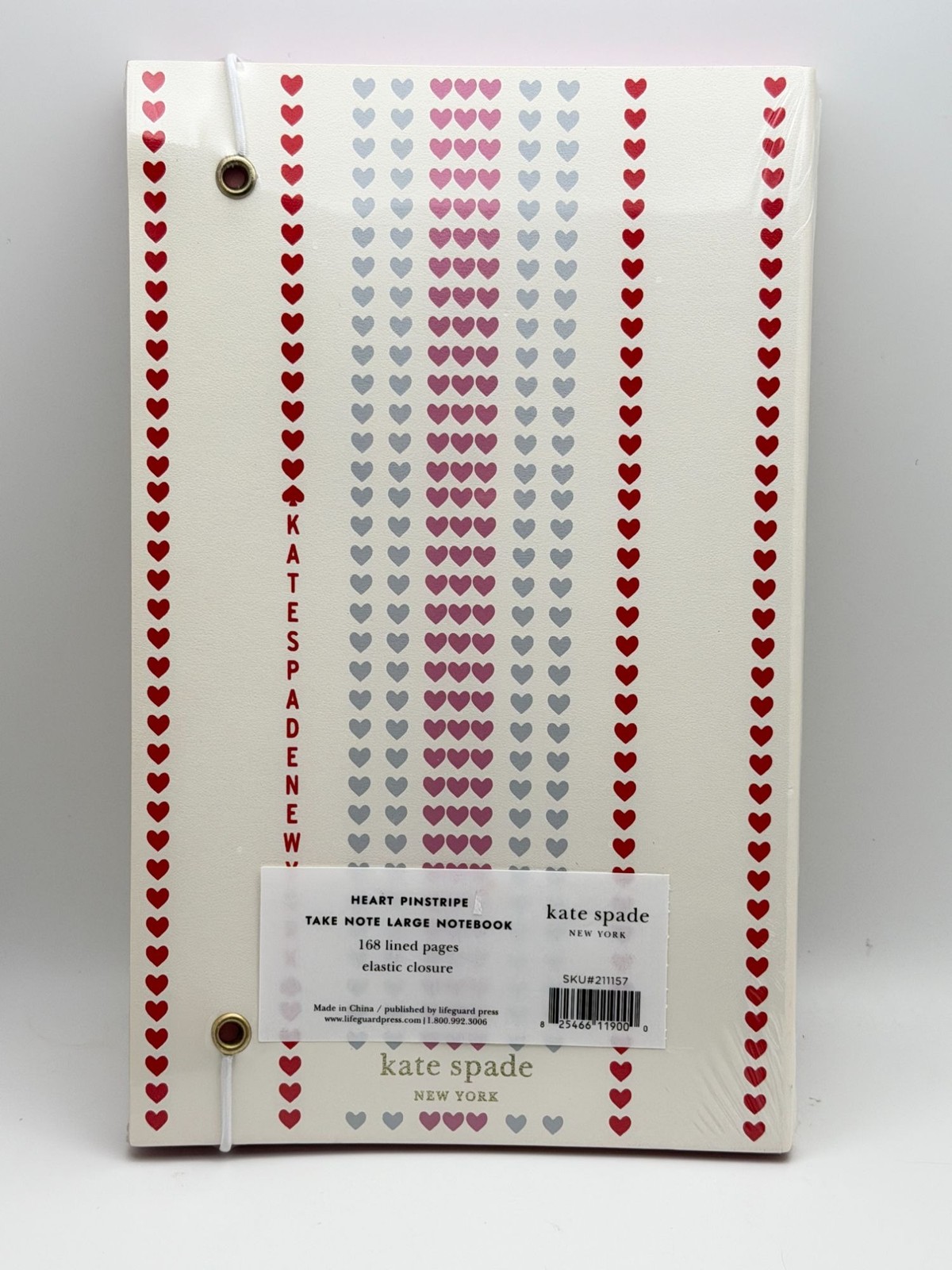 Kate Spade Heart Pinstripe Large Notebook With Elastic Closure 168 Lined Pages D