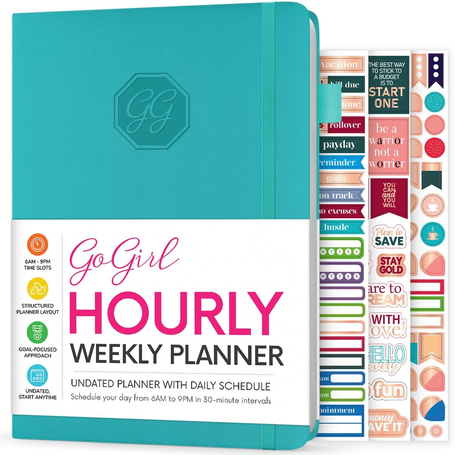 GoGirl Weekly Schedule Planner – Hourly Work & A5 (5.8” x 8.3”), Turquoise