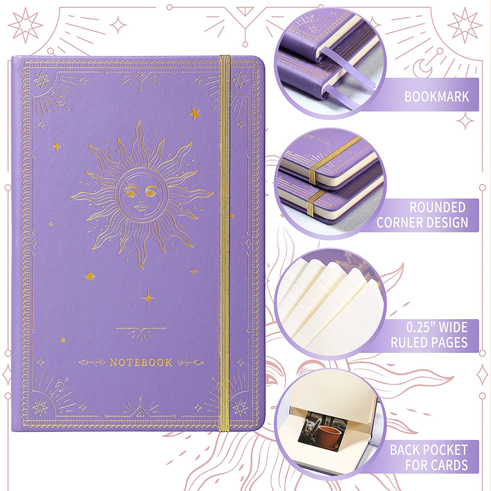 Artfan Ruled Notebook/Journal – Premium Thick Paper Faux Leather Purple1