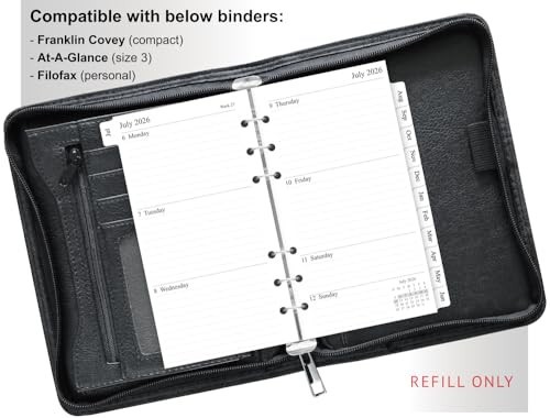 Planner Refill 3.75×6.75 Inch Jul 2026 Jun 2027 Weekly Monthly A6 Ring Binder
