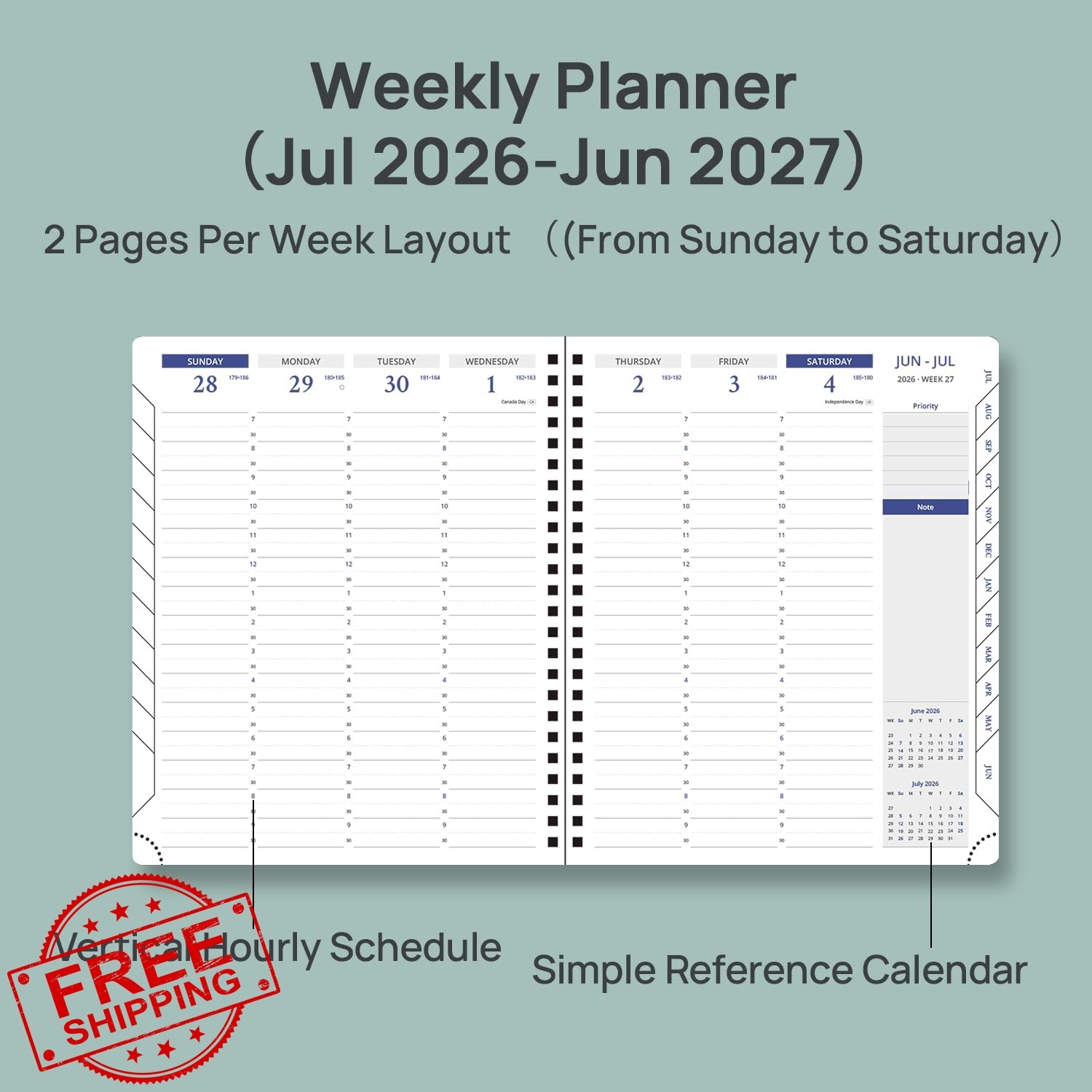 POPRUN Pink 7×8.5 Planner Jul26-Jun27