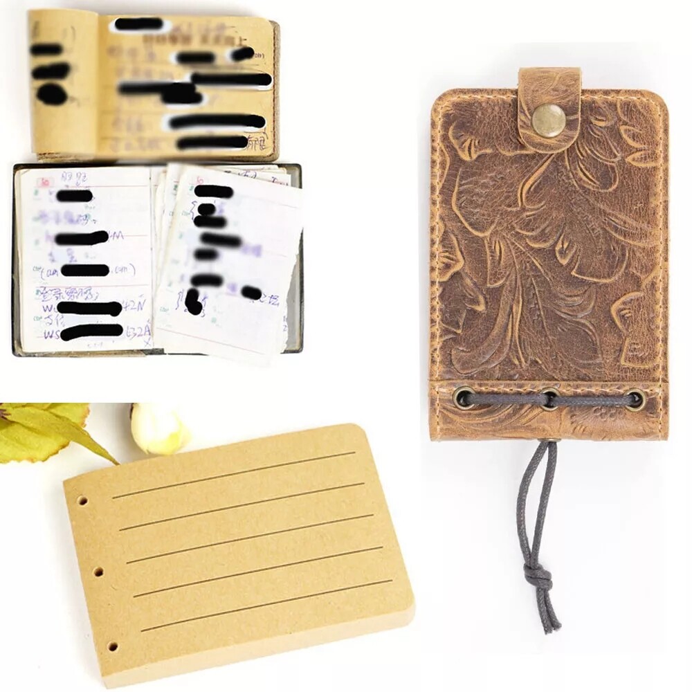 Vintage Portable Pocket Notebook Leather Mini Book Notepad Handmade Brown/Black