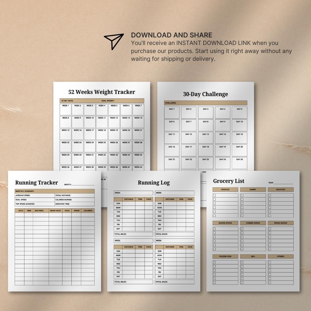 Digital Workout Planner Printable Fitness Tracker Weight Loss Meal Habit Log PDF