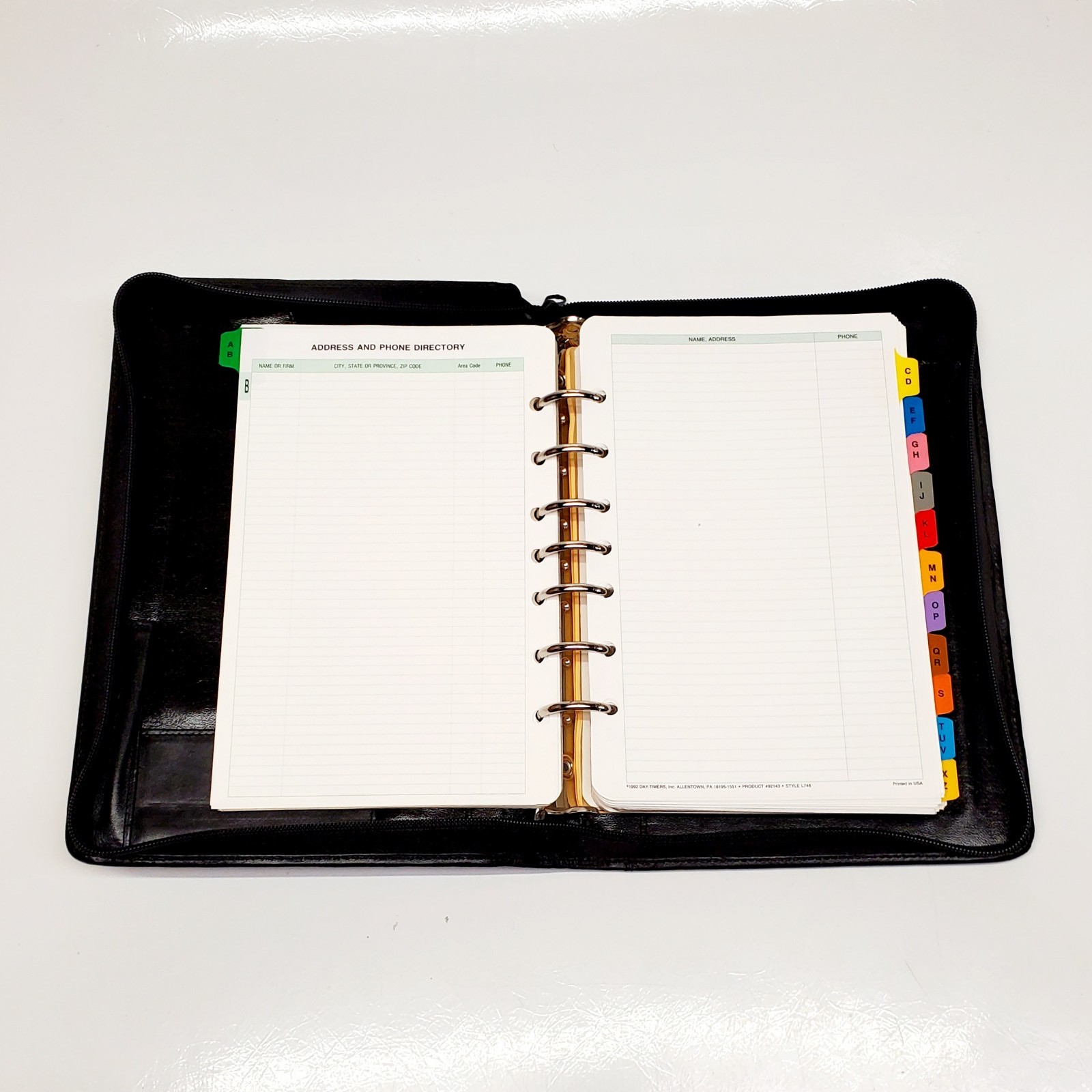 Vintage ~ Day-Timer Black Leather Planner 7 Ring Binder Notebook Organizer 90’s