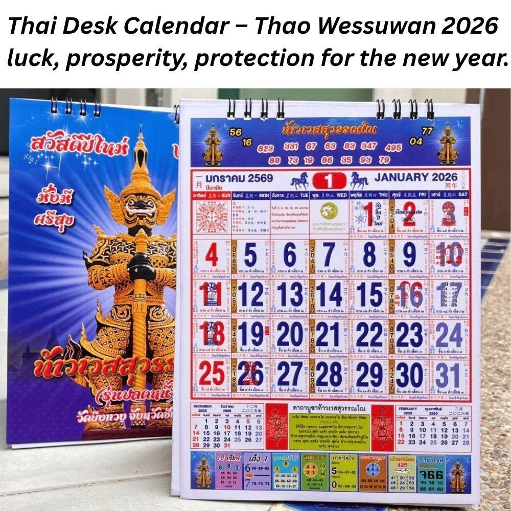 Thai Desk Calendar 2026/2569 Thao Wessuwan Deity Lucky Fortune Table Calendar