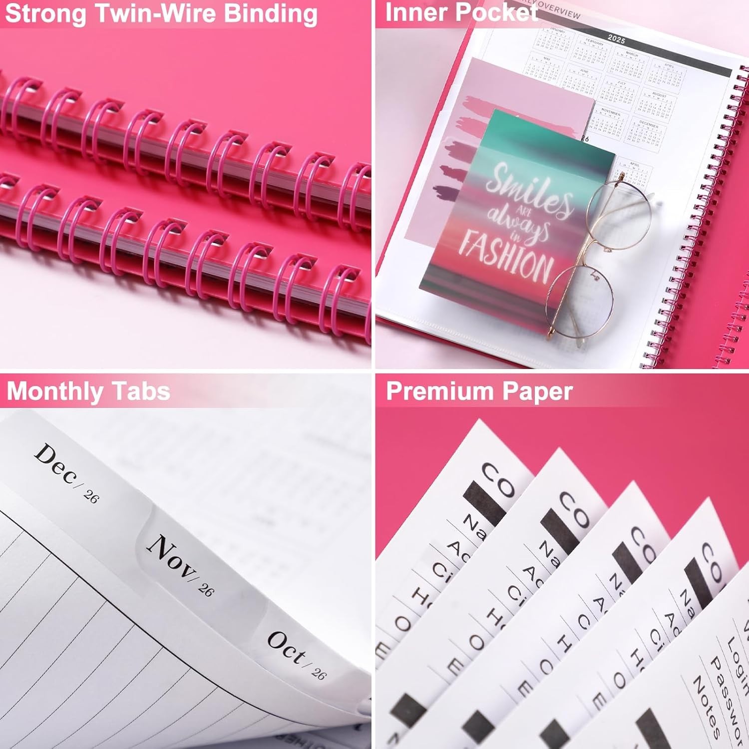 Luxurious 18- 2026-2027 Planner, 9″ x 11″, Twin-Wire Binding & Pockets