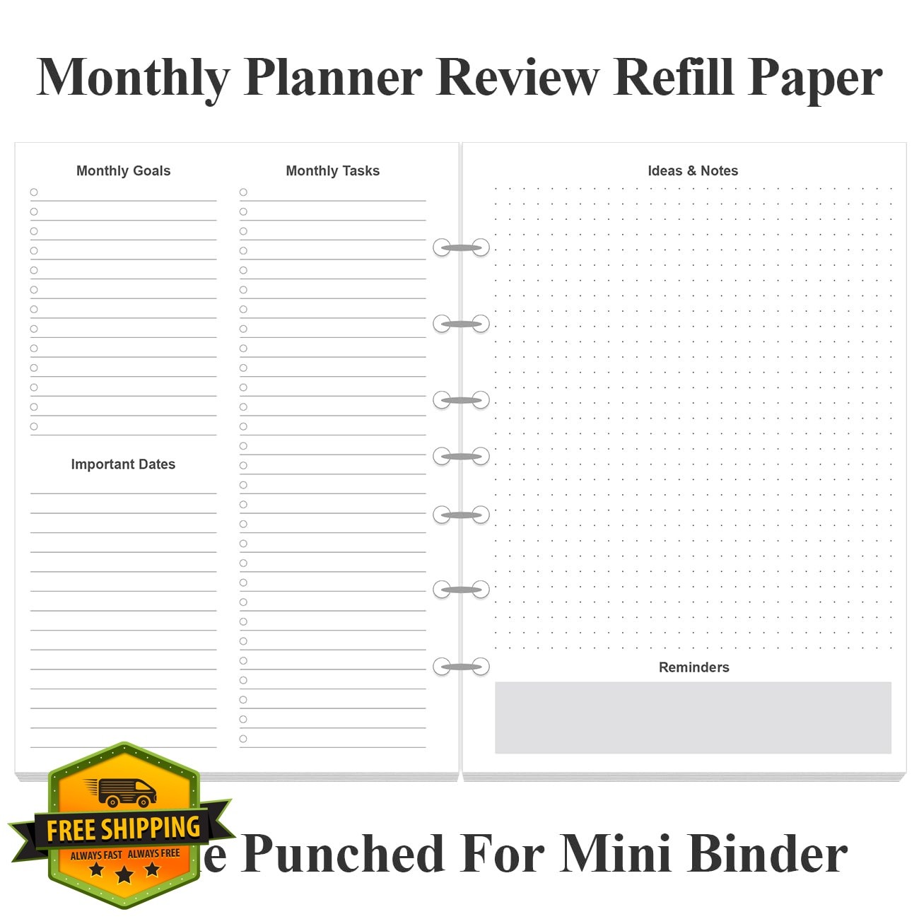 Yaridar Mini Binder Planner Refills Undated Colorful 5.8″ x 8.3″