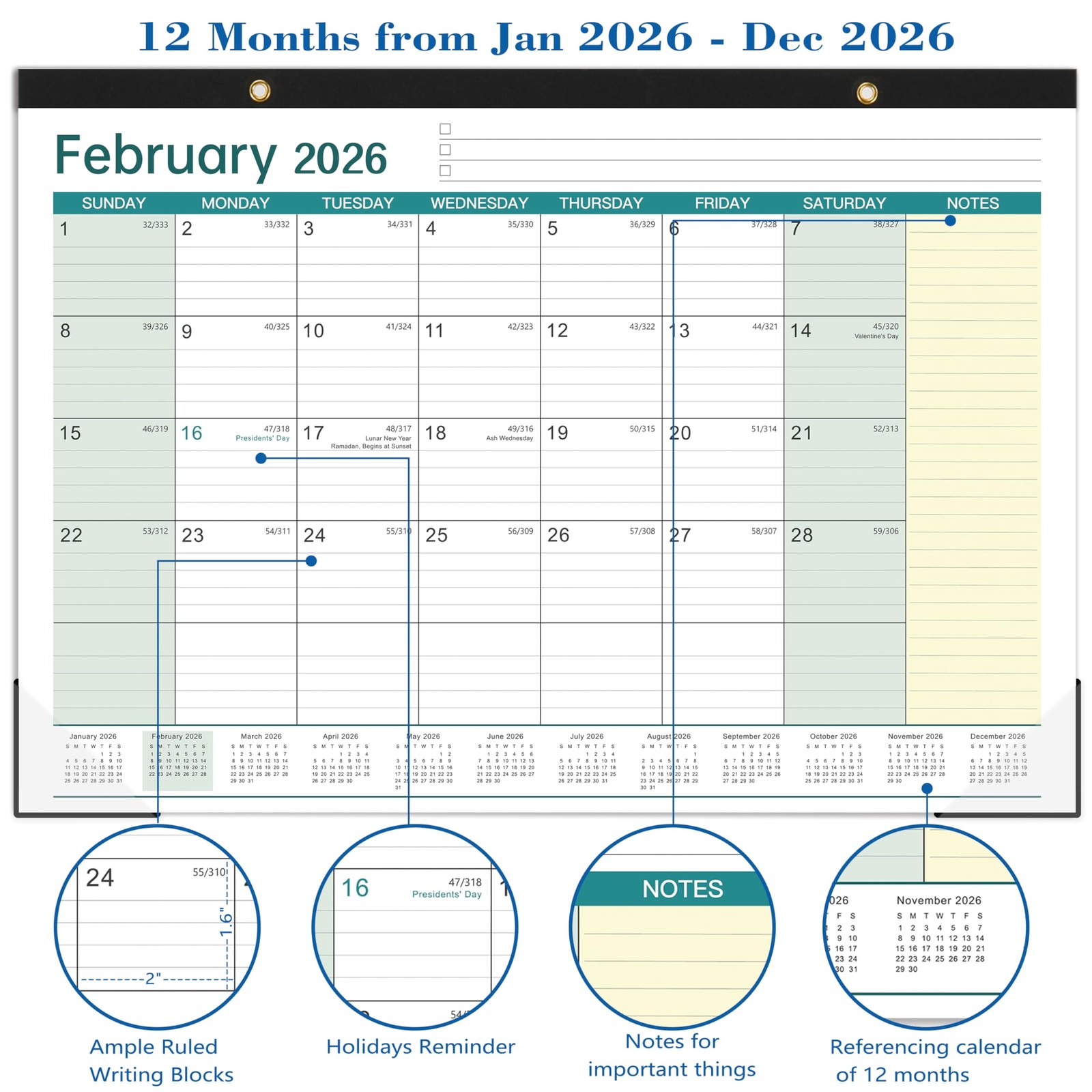 2026 Desk Calendar – 17″ x 12″, 2026, JAN 2026 – DEC yellow