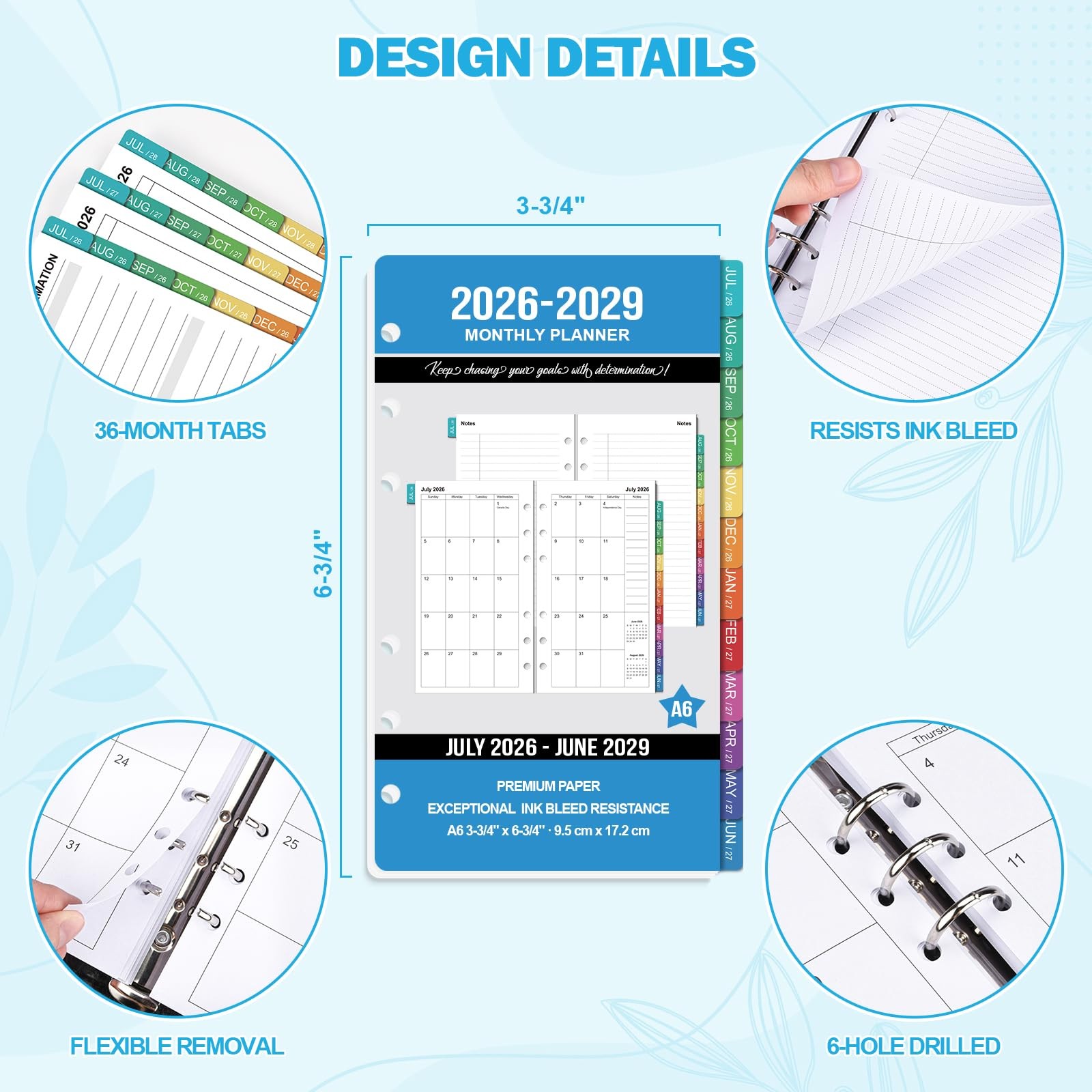 2026-2029 Monthly Planner Refills: 36 Months A6 Planner Inserts for 6-Ring Bi…
