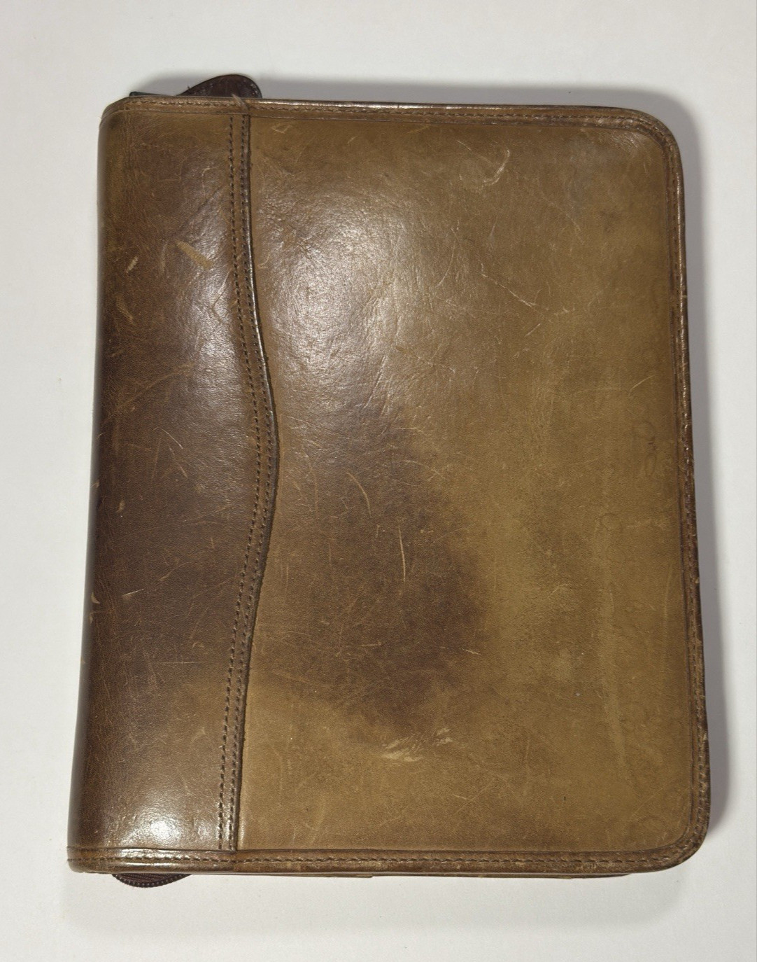 Day Timer Planner Organizer Vtg Brown Leather Folio 7 Ring Binder Notebook