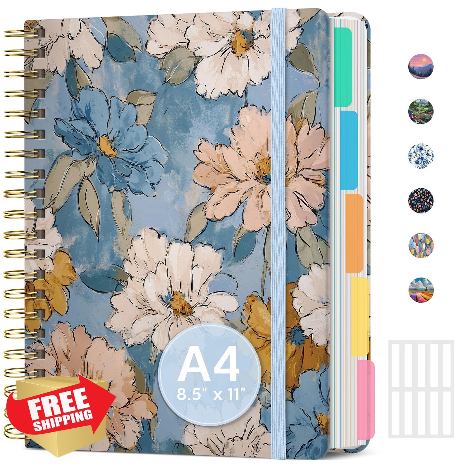 Taja Spiral Notebook Soft Florals 8.5×11 280 Pages Hardcover