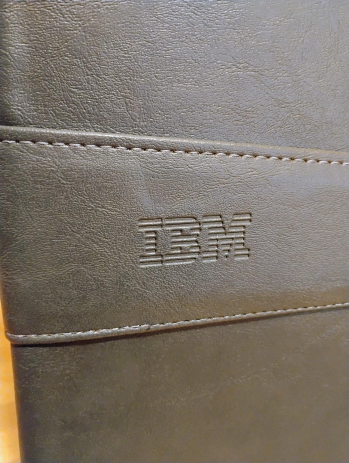 IBM grey leather-look 3 prong binder black interior without pockets