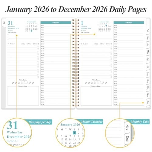 2026 Daily & Monthly Planner – One Page Per Day, 12 Monthly Tabs, 8.5″x11