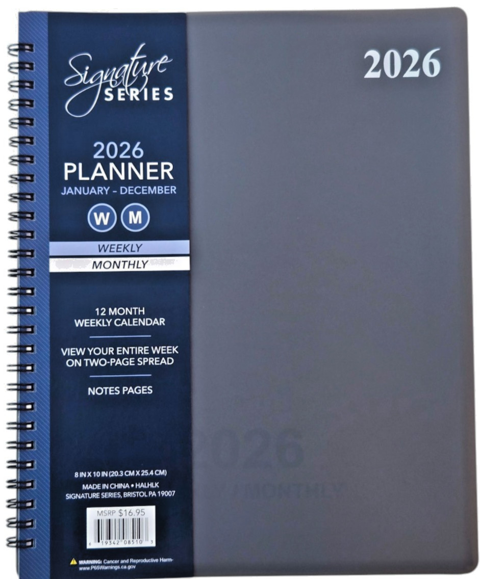 2026 Weekly / Monthly Planner, appointment book – 8 in x 10 in – Grey